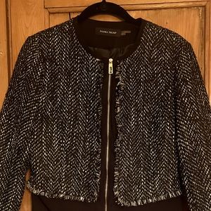 White & Black Boucle Zipper Jacket